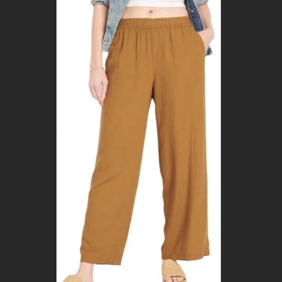 Women's High Waisted Linen Blend Pants - Size M - Gold - LIKE NEW - Picture 1 of 11